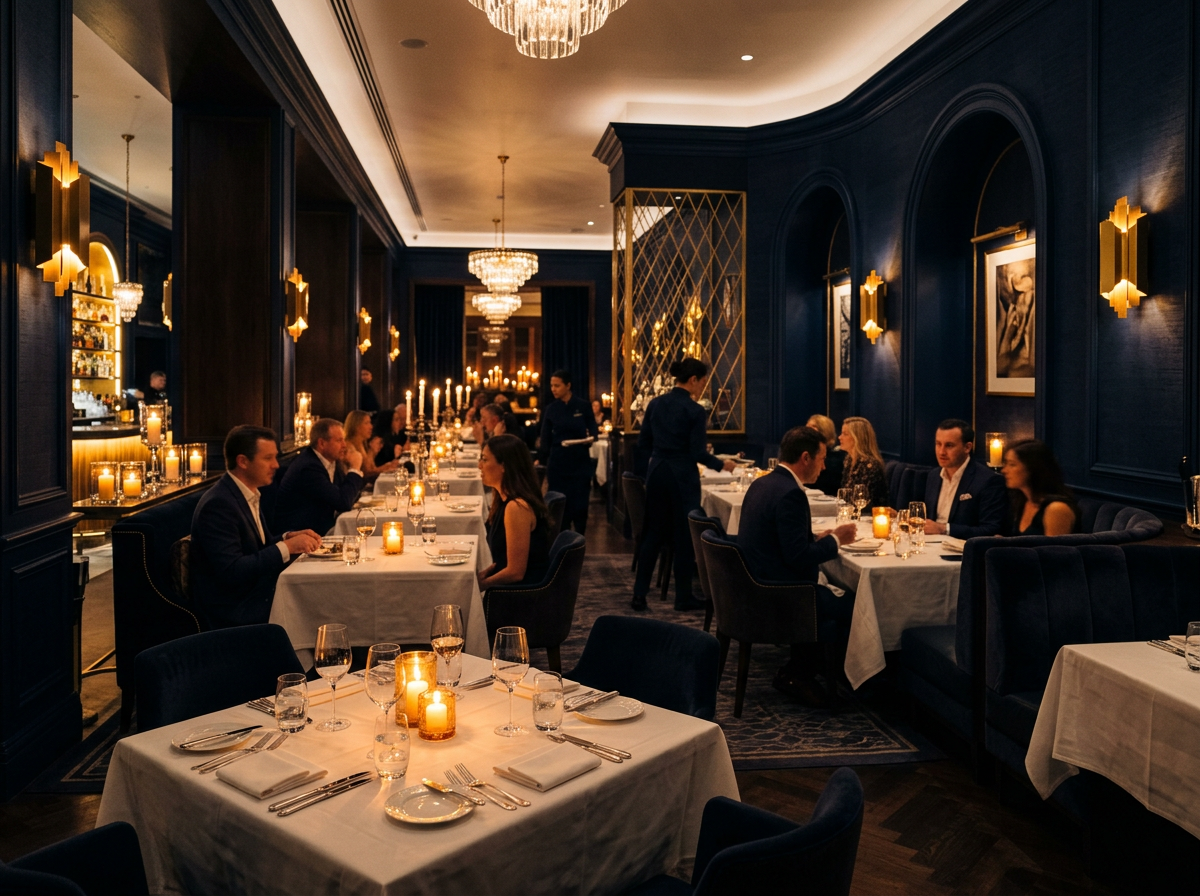 A restaurant dining room at service
